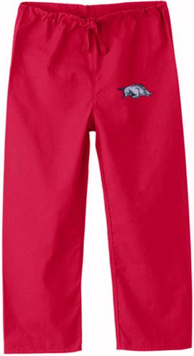 Univ of Arkansas Razorbacks Kid's Red Scrub Pants. Embroidery is available on this item.