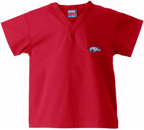 Univ of Arkansas Razorbacks Kid's Red Scrub Tops. Embroidery is available on this item.