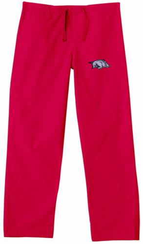 Univ of Arkansas Razorbacks Red Scrub Pants. Embroidery is available on this item.