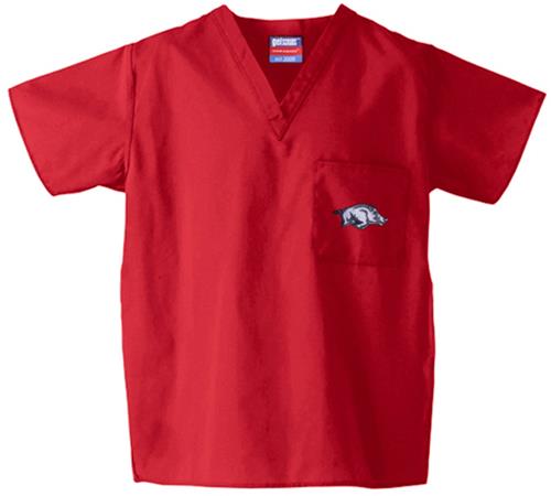 Univ of Arkansas Razorbacks Red Scrub Tops. Embroidery is available on this item.