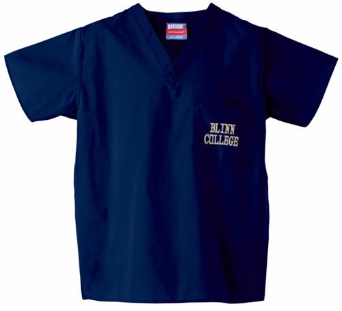 Blinn College Navy Classic Scrub Tops. Embroidery is available on this item.