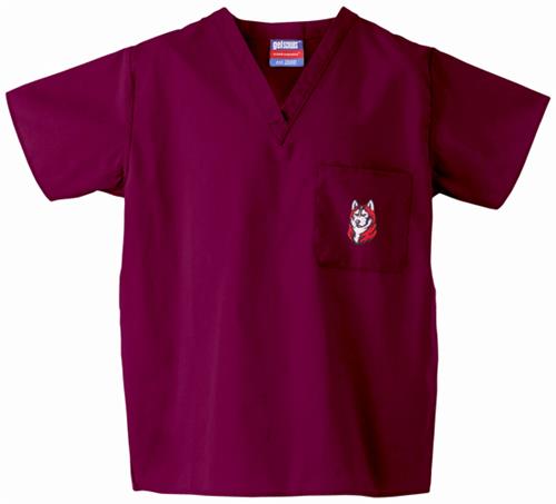 Bloomsburg University Maroon Classic Scrub Tops. Embroidery is available on this item.