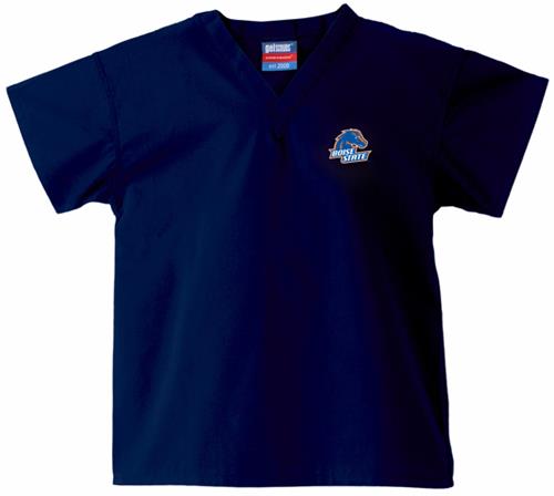 Boise State University Kid's Navy Scrub Tops. Embroidery is available on this item.