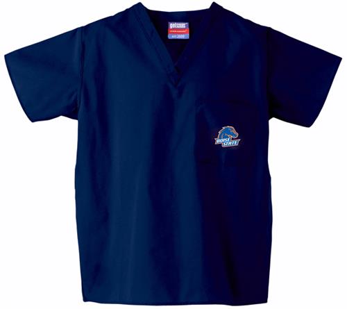 Boise State University Navy Classic Scrub Tops. Embroidery is available on this item.
