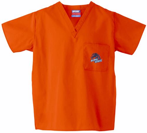 Boise State University Orange Classic Scrub Tops. Embroidery is available on this item.