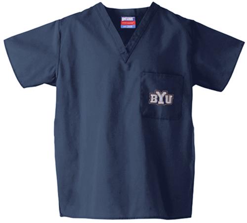 Brigham Young University Navy Classic Scrub Tops. Embroidery is available on this item.