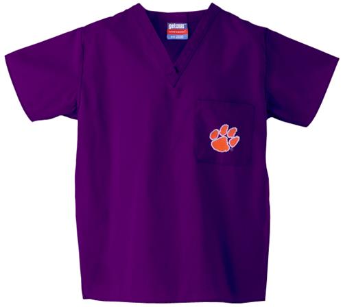 Clemson University Purple Classic Scrub Tops. Embroidery is available on this item.
