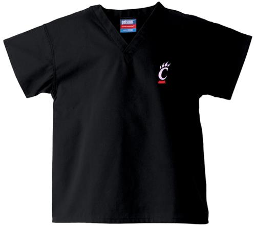 University of Cincinnati Kid's Black Scrub Tops. Embroidery is available on this item.
