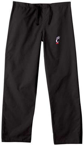 University of Cincinnati Black Classic Scrub Pants. Embroidery is available on this item.