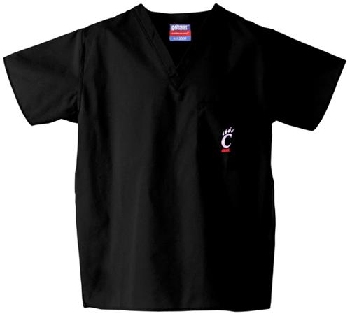 University of Cincinnati Black Classic Scrub Tops. Embroidery is available on this item.