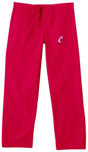 University of Cincinnati Red Classic Scrub Pants. Embroidery is available on this item.
