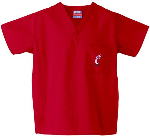 University of Cincinnati Red Classic Scrub Tops. Embroidery is available on this item.