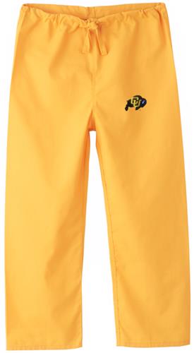 Univ of Colorado Buffaloes Kid's Gold Scrub Pants. Embroidery is available on this item.