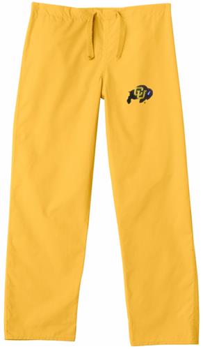 Univ of Colorado Buffaloes Gold Classic Scrub Pant. Embroidery is available on this item.