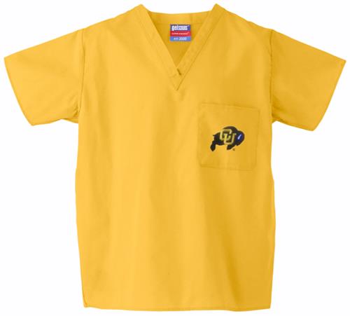 Univ of Colorado Buffaloes Gold Classic Scrub Tops. Embroidery is available on this item.
