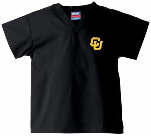 University of Colorado Kid's Black Scrub Tops. Embroidery is available on this item.