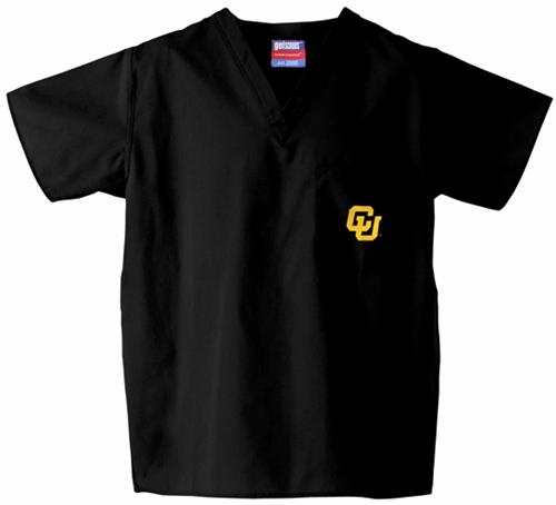 University of Colorado Black Classic Scrub Tops. Embroidery is available on this item.