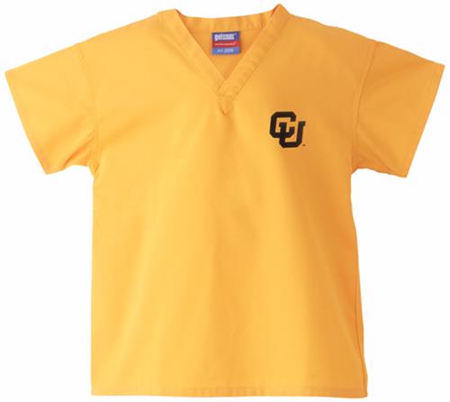 University of Colorado Kid's Gold Scrub Tops. Embroidery is available on this item.