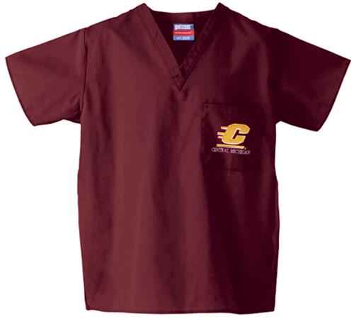 Central Michigan Univ Maroon Classic Scrub Tops. Embroidery is available on this item.