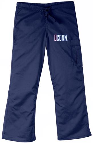University of Connecticut Navy Cargo Scrub Pants. Embroidery is available on this item.