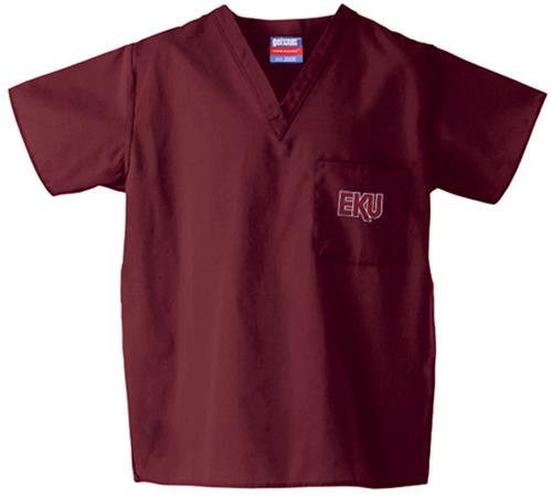 Eastern Kentucky Univ Maroon Classic Scrub Tops. Embroidery is available on this item.