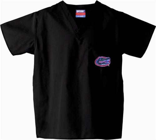 Univ of Florida Gators Black Classic Scrub Tops. Embroidery is available on this item.