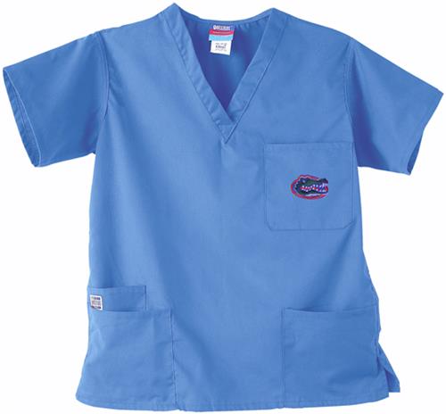 Univ of Florida Gators Sky 3-Pocket Scrub Tops. Embroidery is available on this item.