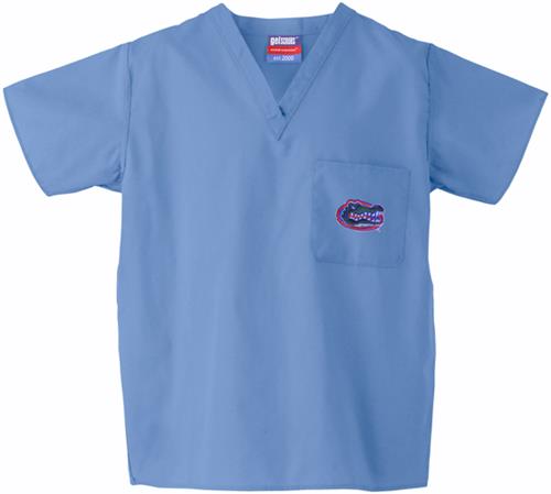 Univ of Florida Gators Sky Classic Scrub Tops. Embroidery is available on this item.