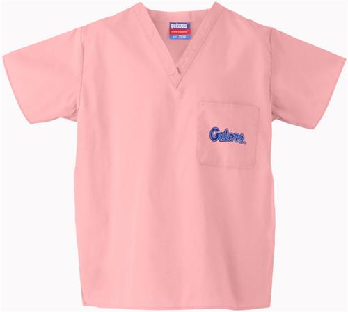 University of Florida Pink Classic Scrub Tops. Embroidery is available on this item.