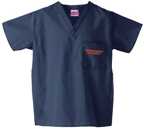 Fresno Pacific University Navy Classic Scrub Tops. Embroidery is available on this item.