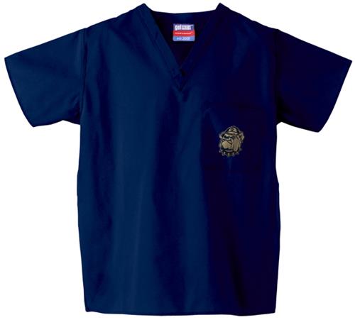 Georgetown Univ Hoya Navy Classic Scrub Tops. Embroidery is available on this item.
