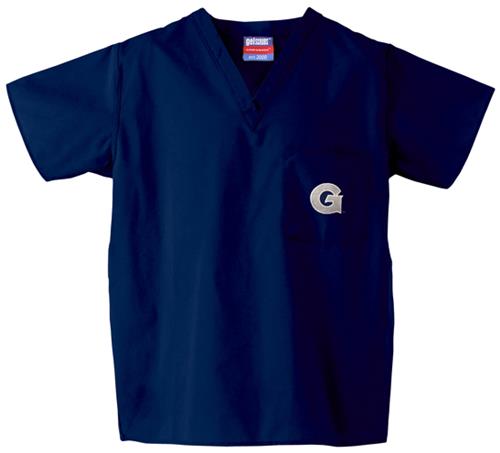 Georgetown University Navy Classic Scrub Tops. Embroidery is available on this item.