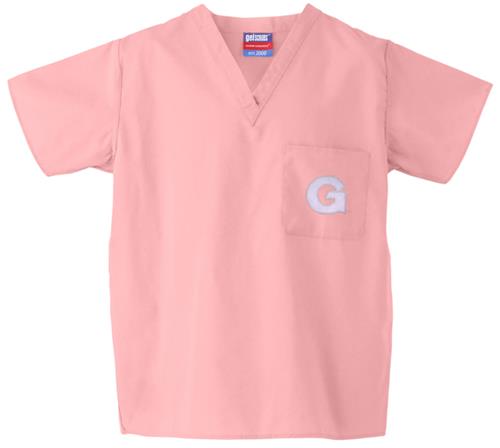 Georgetown University Pink Classic Scrub Tops. Embroidery is available on this item.
