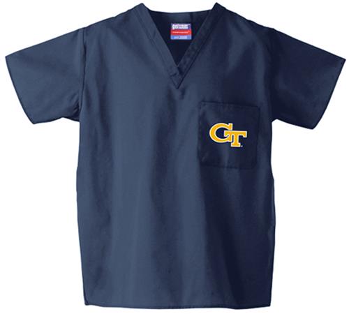Georgia Tech Navy Classic Scrub Tops. Embroidery is available on this item.