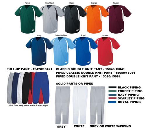 Impact Two-Button Baseball Jersey Uniform Kits. Decorated in seven days or less.