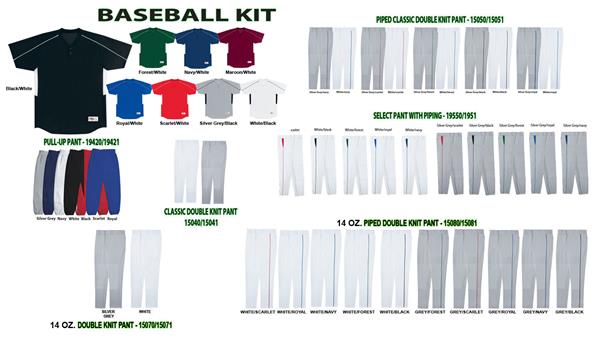 Performance Two-Button Baseball Uniform Kits. Decorated in seven days or less.