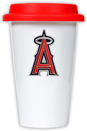MLB Angels 12oz Double Wall Ceramic Cup w/Red Lid