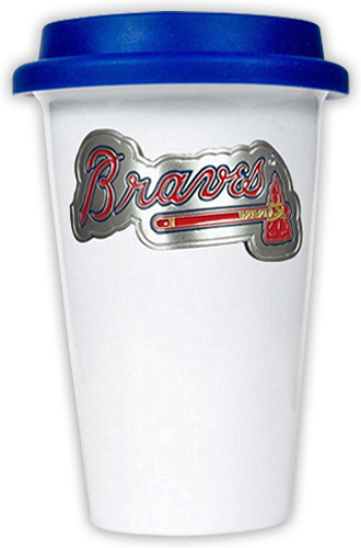 MLB Braves 12oz Double Wall Ceramic Cup w/Blue Lid