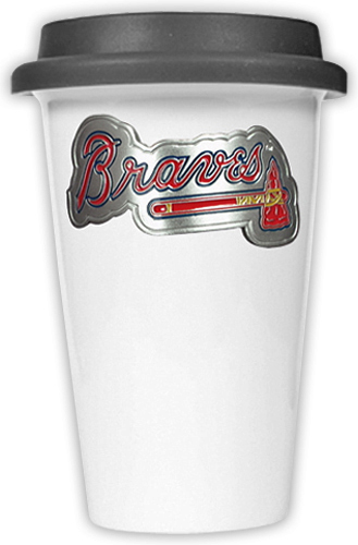 MLB Braves 12oz Double Wall Ceramic Cup Black Lid