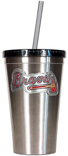 MLB Braves 16oz Stainless Steel Tumbler with Straw