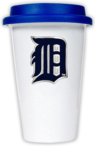 MLB Tigers 12oz Double Wall Ceramic Cup Blue Lid