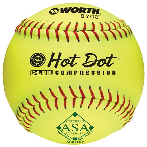 Worth 12" ASA Hot Dot SYCO Slowpitch Softballs