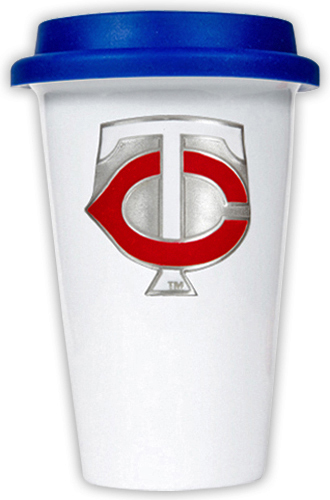 MLB Twins 12oz Double Wall Ceramic Cup Blue Lid