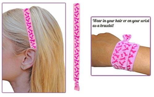 Pink Ribbon Cancer Awareness Elastic Headbands
