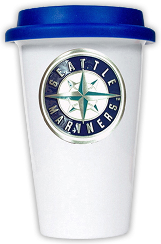 MLB Mariners 12oz Double Wall Ceramic Cup Blue Lid