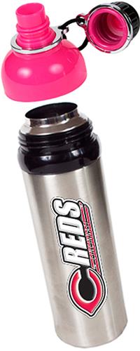 MLB Reds Stainless Water Bottle w/Pink Top