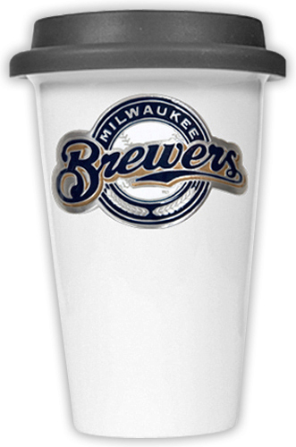 MLB Brewers Double Wall Ceramic Cup with Black Lid
