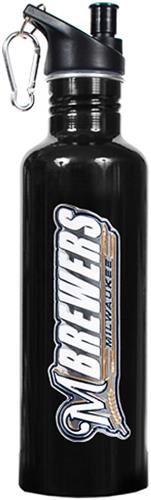 MLB Milwaukee Brewers Black Stainless Water Bottle