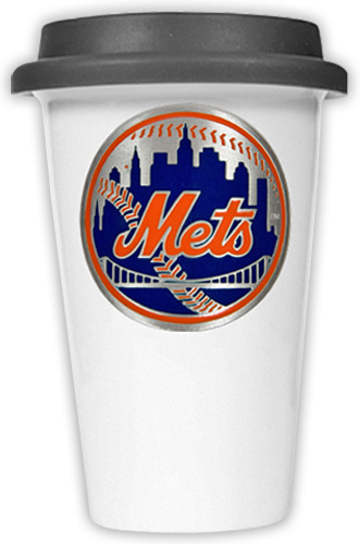 MLB Mets Double Wall Ceramic Cup with Black Lid
