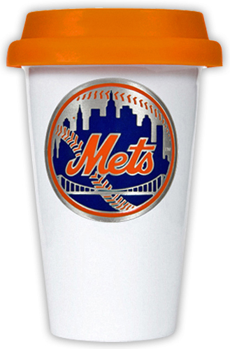 MLB Mets Double Wall Ceramic Cup with Orange Lid